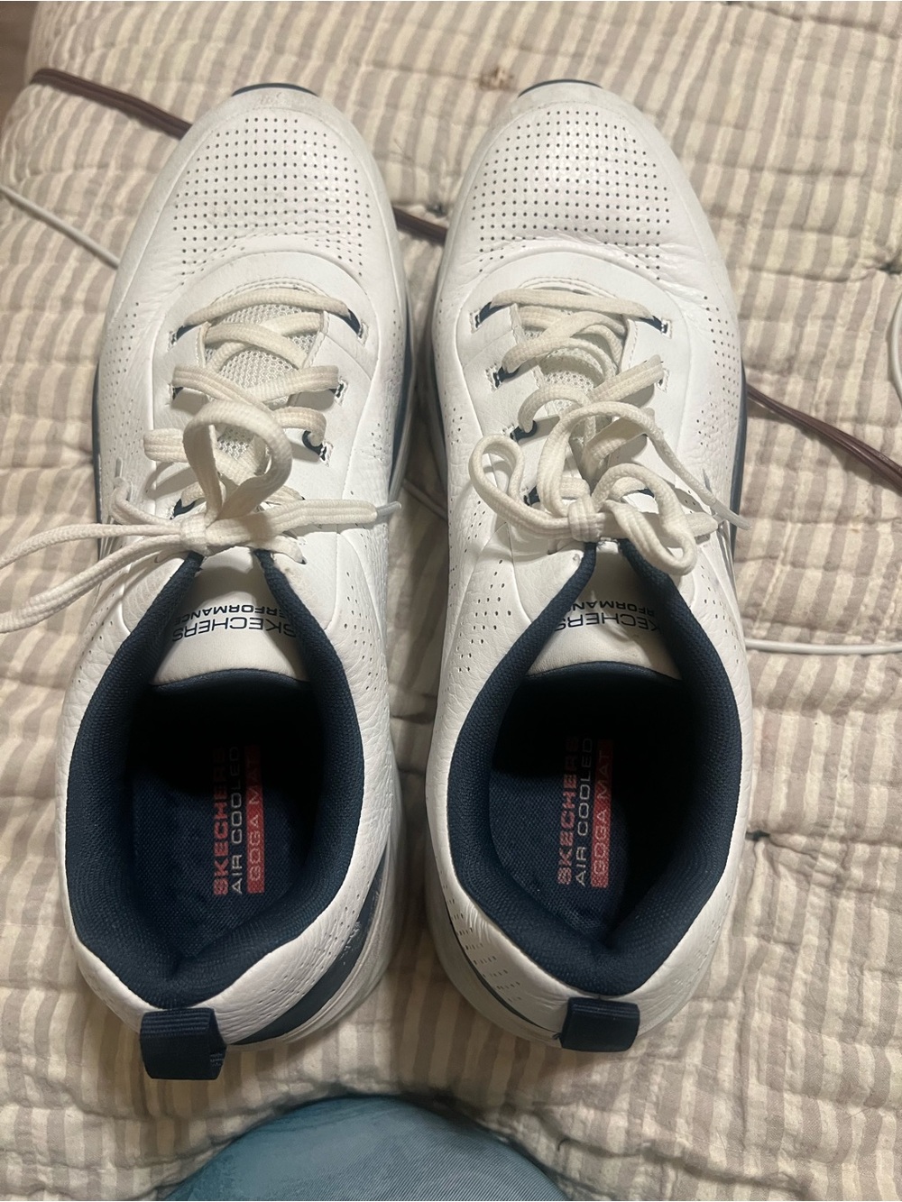 Skechers Men’s White Sneakers with Navy Trim